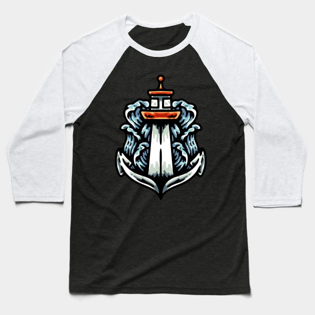 Anchor And Lighthouse Baseball T-Shirt by andhiika